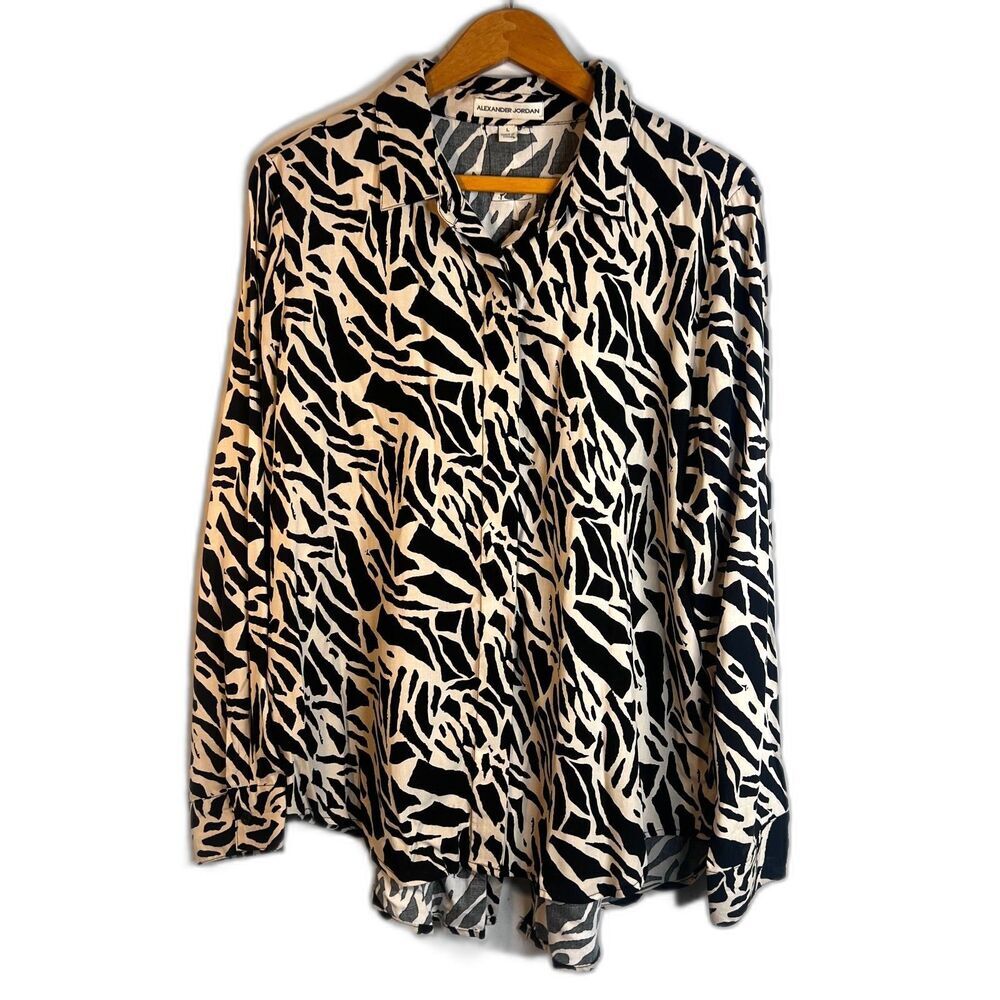 Alexander Jordan Animal Print Bold Statement Long Sleeve Blouse Size Large